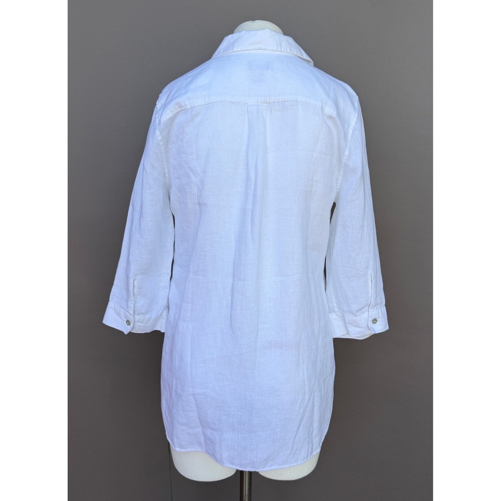 Chicos No Iron 100% Linen Shirt 1 M White 3/4 Sleeve Button Down Tunic Blouse - Picture 5 of 14